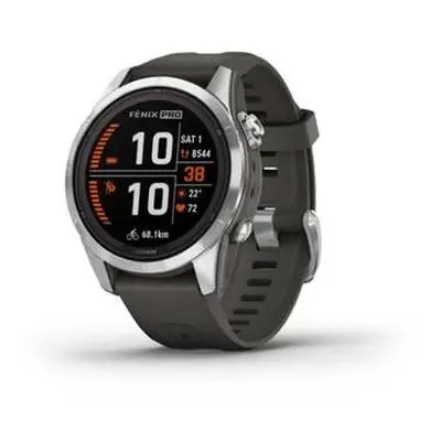 Garmin fenix 7S Pro Solar, Silver Stainless Steel, Graphite Band