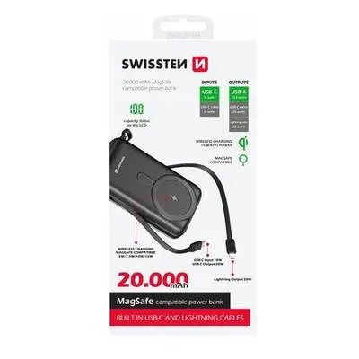 Swissten power bank 20000 mah pd 20w s integrovanými kabely usb-c a lightning (kompatibilní s ma