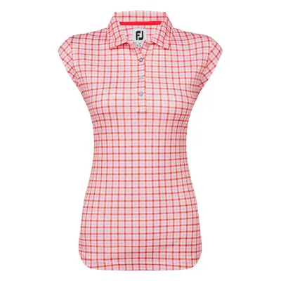 FootJoy Gingham Print Interlock dámské golfové triko, bílé/červené