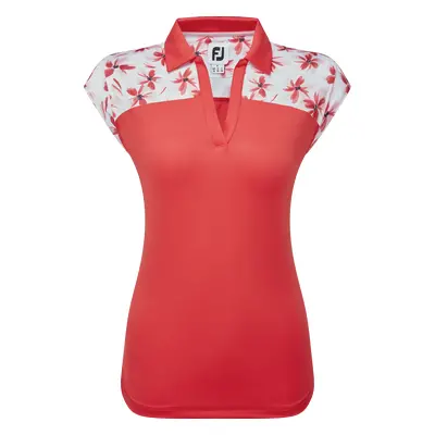 FootJoy Blocked Floral Print Lisle dámské golfové triko, červené