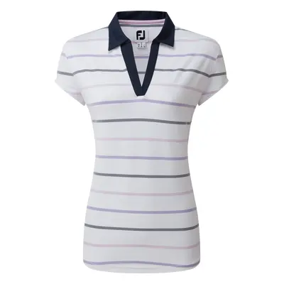 FootJoy Birdseye Stripe Smooth Jacquard dámské golfové triko, bílé