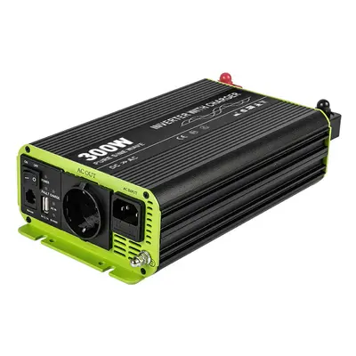 Kosun Měnič napětí výkon 300W čistý sinus UPS DC12V/AC230V USB černo-zelený KOS300-12