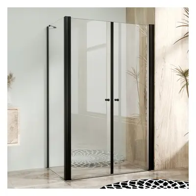 WellMall BETA COMBI BLACK 130x90 Clear Obdélníkový sprchový kout bez vaničky