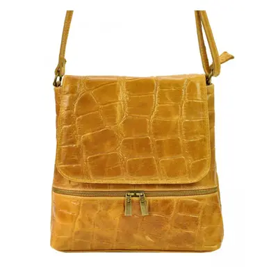 Kožená dámská crossbody kabelka v kroko designu Camel hnědá