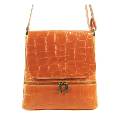 Kožená dámská crossbody kabelka v kroko designu oranžová