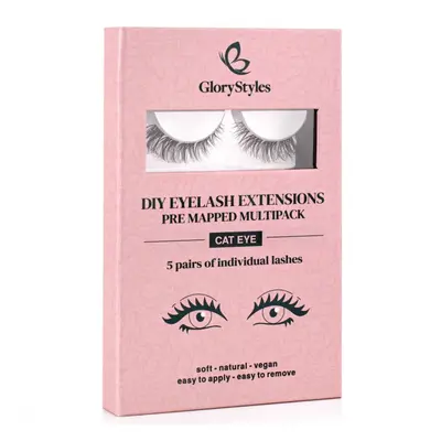 GloryStyles Sada 5 párů segmentových řas - CAT EYE