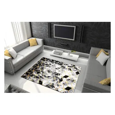 Kusový koberec Gloss 409A 82 3D cubes black/gold/grey 80x150 cm