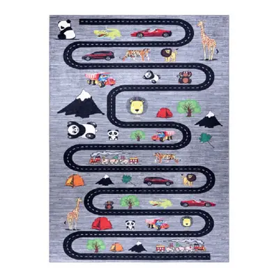 Dětský kusový koberec Bambino 2092 Streets cars anthracite 160x220 cm