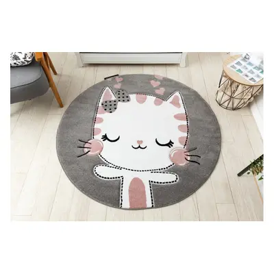 Dětský kusový koberec Petit Kitty cat grey kruh Kruh Ø 140 cm