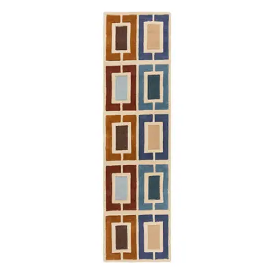 Ručně všívaný běhoun Illusion Retro Blocks Blue/Multi 60x230 cm