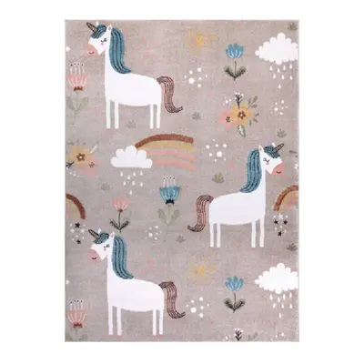 Dětský kusový koberec Fun Unicorn with rainbow beige 180x270 cm