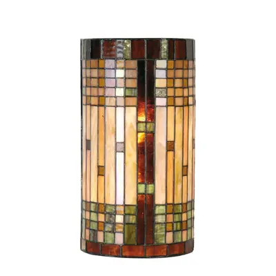 Nástěnná lampa Tiffany Hedy béžovo hnědá art deco ve tvaru válce – 20x11x36 cm