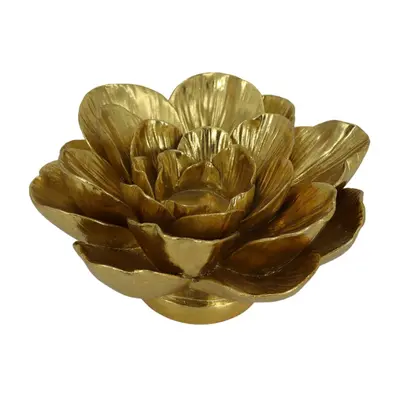 Zlatý svícen na čajovou svíčku ve tvaru květu Flower Gold – 19x19x10 cm