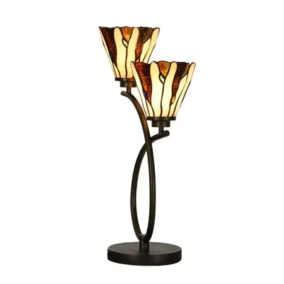 Stolní lampa Tiffany Vallois béžovo hnědá se 2 světly – 46x28x63 cm