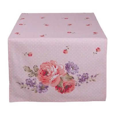 Růžový bavlněný běhoun na stůl s růžemi Dotty Rose – 50x140 cm