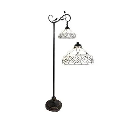 Bílá stojací Tiffany lampa kamínky a ornamenty – 36x25x152 cm