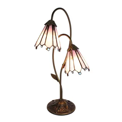 Stolní lampa Tiffany Flowerbell pink – 35x18x61 cm