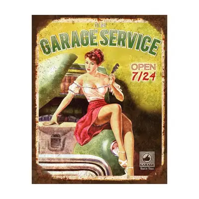 Zeleno-žlutá nástěnná kovová cedule Garage Service – 20x1x25 cm