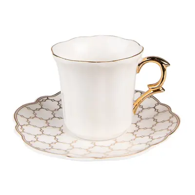 Bílý porcelánový šálek se vzorovaným podšálkem Tasse – 95 ml