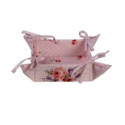 Růžový bavlněný košík na pečivo s růžemi Dotty Rose – 35x35x8 cm