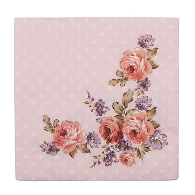 Růžové papírové ubrousky s růžemi Dotty Rose I – 33x33 cm