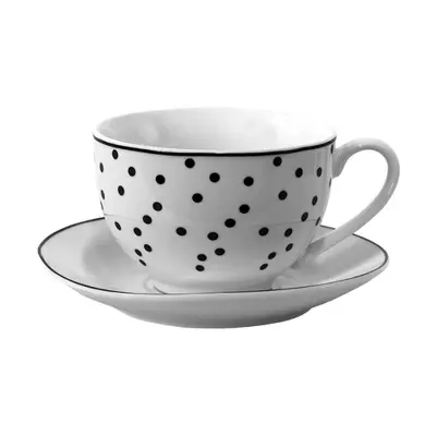 Porcelánový šálek s podšálkem s černými puntíky Black Dot – 12x9x6 cm