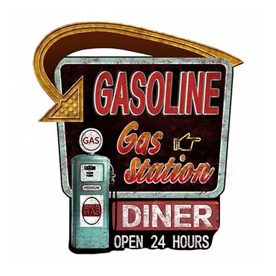 Černo-červená nástěnná kovová cedule Gasoline – 59x1x65 cm