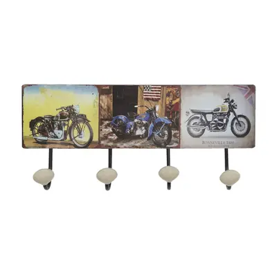 Nástěnný kovový věšák se 4-mi háčky Retro Moto – 40x7x18 cm