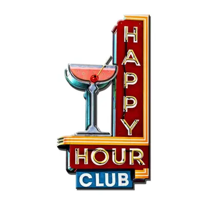 Červená kovová nástěnná cedule Happy Hour Club – 32x1x60 cm