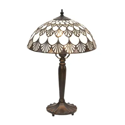 Stolní lampa Tiffany Loek bílo hnědá v art deco stylu – 31x46 cm