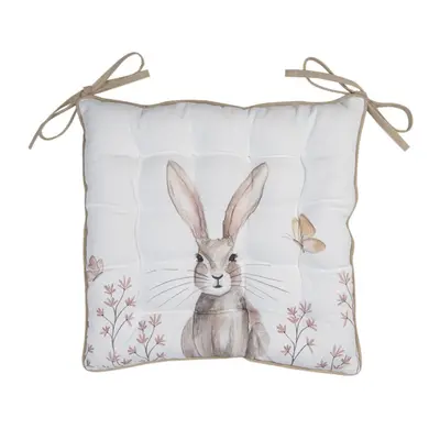 Bavlněný podsedák s výplní s motivem králíka Rustic Easter Bunny – 40x40x4 cm