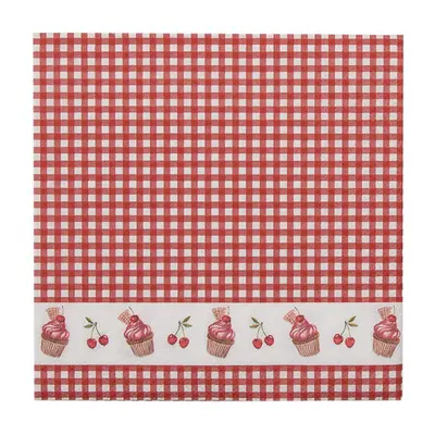 Červené kárované papírové ubrousky s dortíčky Cherry Cupcake – 33x33 cm