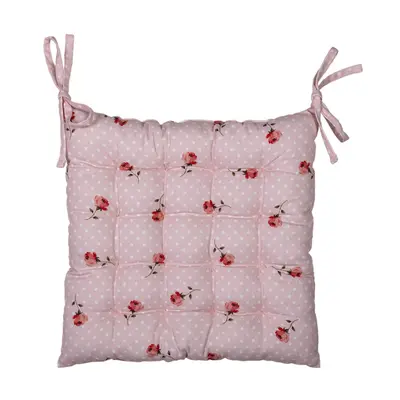 Růžový bavlněný podsedák s výplní s růžemi Dotty Rose – 40x40x4 cm