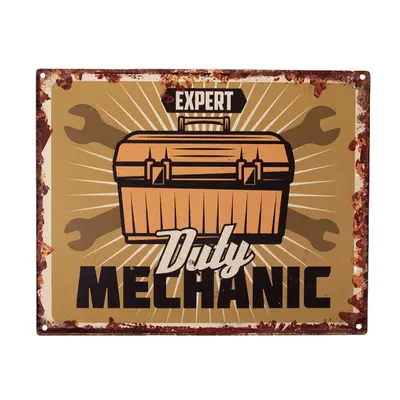 Hnědá nástěnná kovová cedule Expert Duty Mechanic – 25x1x20 cm