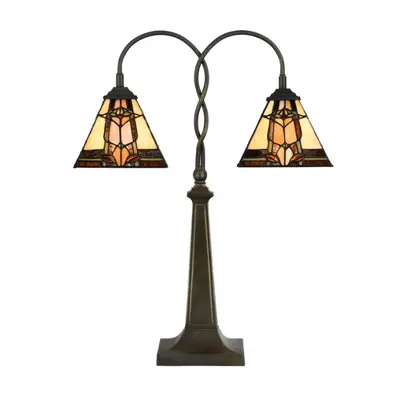 Stolní lampa Tiffany Solei béžová art deco se 2 světly – 48x66 cm