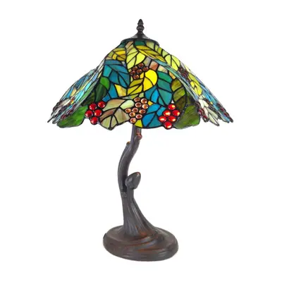 Zelená stolní lampa Tiffany s hroznovým vínem Ties – 43x54 cm