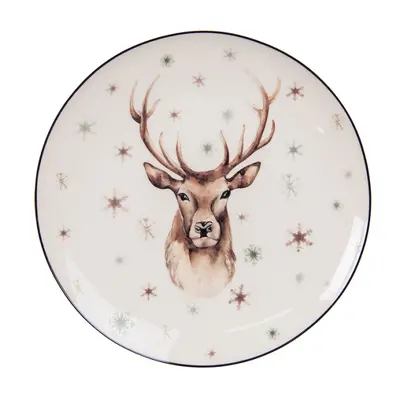 Dezertní porcelánový zimní talířek s jelenem Reindeer – 21x2 cm