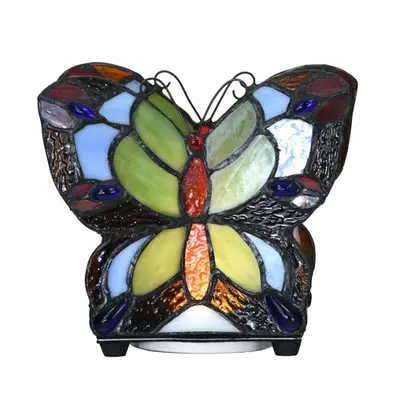 Stolní lampa Tiffany Butterfly modrá ve tvaru motýla s LED světlem – 15x8x13 cm