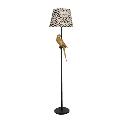 Stojací lampa se vzorovaným stínidlem a dekorací papouška – 37x165 cm