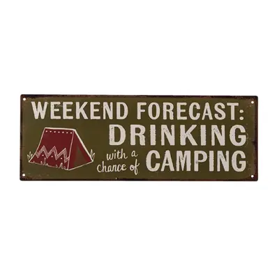 Nástěnná kovová cedule Drinking &amp; Camping – 36x1x13 cm