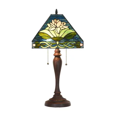 Modrá stolní lampa Tiffany s leknínem Waterlily – 31x31x61 cm