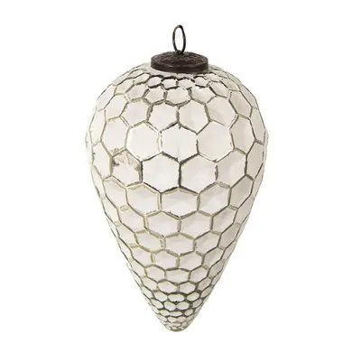 Bílá antik skleněná šiška Hexagon white XL – 14x25 cm