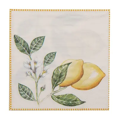 Papírové ubrousky s citróny Lemons &amp; Leafs – 33x33 cm