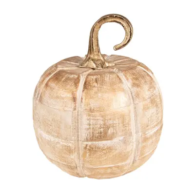 Zlatá dekorativní dřevěná socha dýně Pumpkin – 20x20 cm