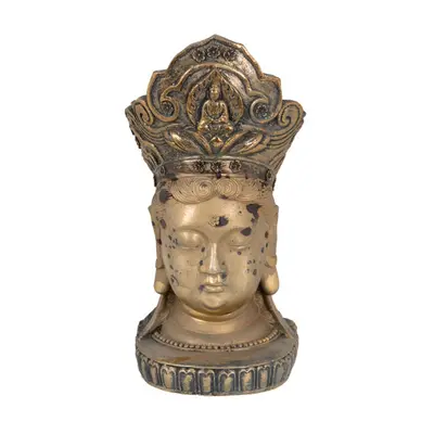 Šedo-zlatá dekorace socha hlava Buddha – 11x9x22 cm