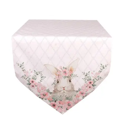 Růžový bavlněný běhoun se vzorem zajíčka Floral Easter Bunny – 50x160 cm