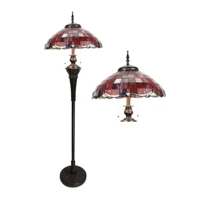 Stojací lampa Tiffany Roux červená v art deco stylu – 166 cm