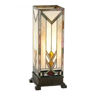 Stolní lampa Tiffany Pleuntje béžovo žlutá art deco ve tvaru hranolu – 18x18x45 cm