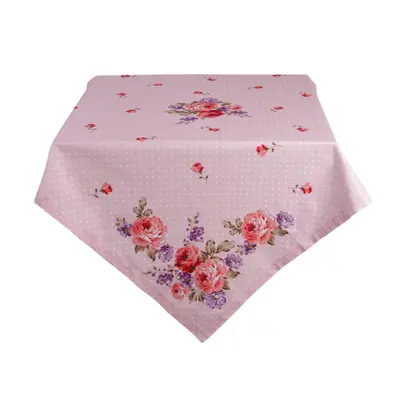 Růžový bavlněný ubrus na stůl s růžemi Dotty Rose – 150x150 cm