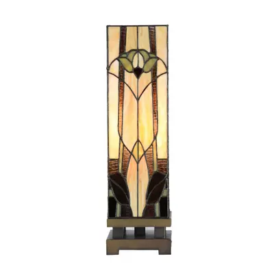 Stolní lampa Tiffany Solei béžová art deco ve tvaru hranolu – 15x15x54 cm